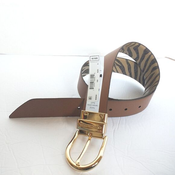 New! MICHAEL KORS Reversible Leather Belt Zebra Print Gold-tone Logo Buckle SM - Picture 5 of 13